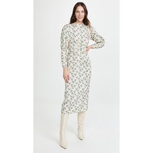 ByTimo Delicate Gathers Dress Ruched Cream Satin w/ Blue Flowers